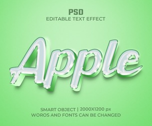 3D Apple PSD Fully Editable Text Effect. Layer Style PSD Mockup Template