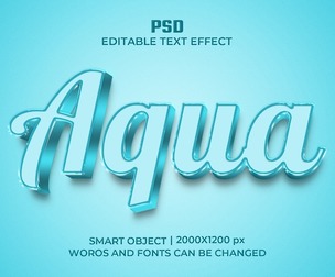3D Aqua PSD Fully Editable Text Effect. Layer Style PSD Mockup Template
