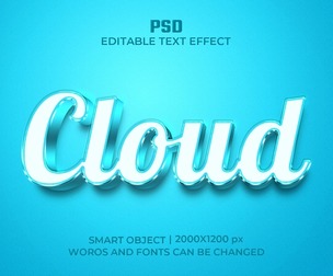 3D Cloud PSD Fully Editable Text Effect. Layer Style PSD Mockup Template