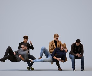 Basics_0038 - Sitting A set containing 5 models of male adults sitting in casual attire in home