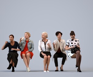 Basics_0039 - Sitting A set containing 5 models of female adults sitting in casual attire