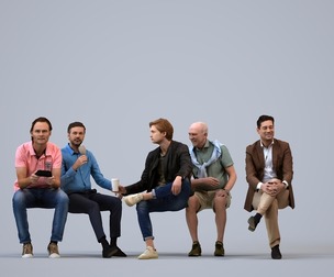 Basics_0040 - Sitting A set containing 5 models of male adults sitting in casual attire in public