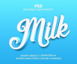 3D Milk PSD Fully Editable Text Effect. Layer Style PSD Mockup Template