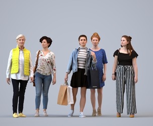 Basics_0043 - Walking A set containing 5 models of female adults walking in casual attire in public