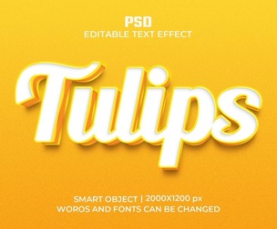 3D Tulips PSD Fully Editable Text Effect. Layer Style PSD Mockup Template
