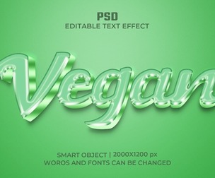 3D Vegan PSD Fully Editable Text Effect. Layer Style PSD Mockup Template