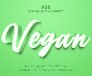 3D Vegan PSD Fully Editable Text Effect. Layer Style PSD Mockup Template