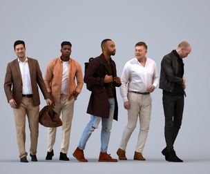 Basics_0044 - Walking A set containing 5 models of male adults walking in casual attire in public