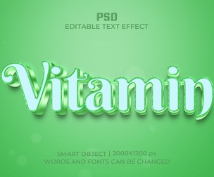 3D Vitamin PSD Fully Editable Text Effect. Layer Style PSD Mockup Template