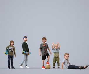 Basics_0048 - Kids A set containing 6 models of male and female children standing in casual attire