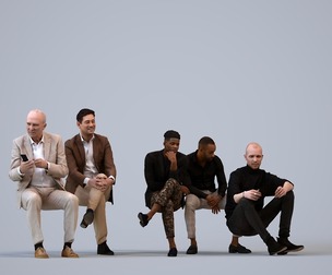 Basics_0050 - Sitting A set containing 5 models of male adults sitting in business attire in office