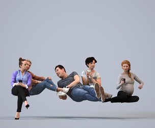 Basics_0063 - Sitting A set containing 5 models of male and female adults sitting in casual attire