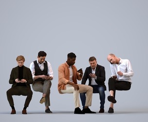 Basics_0066 - Sitting A set containing 5 models of male adults sitting in office settings