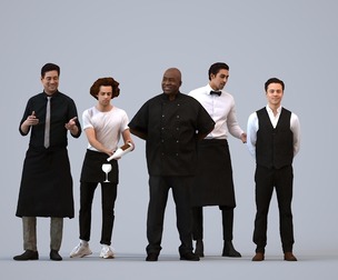 Basics_0070 - Hospitality A set containing 5 models of male adults standing working in hospitality