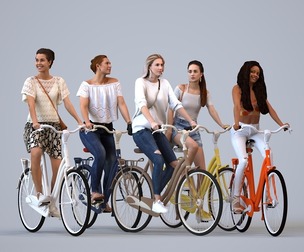 Basics_0083 - Cycling A set containing 5 models of male and female adults in casual attire in
