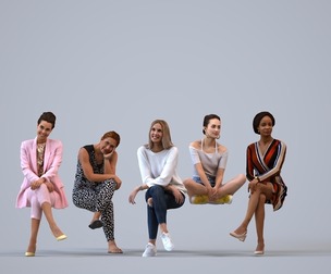Basics_0085 - Sitting A set containing 5 models of female adults sitting in casual attire in home