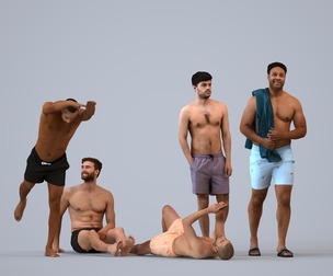 Basics_0088 - Pool A set containing 5 models of male adults sitting in pool setting