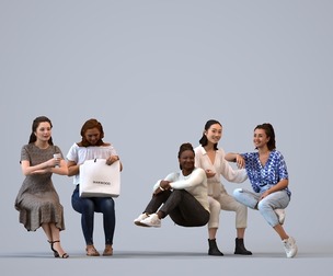 Basics_0097 - Sitting A set containing 5 models of female adults sitting in casual attire in home