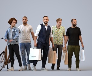 Basics_0100 - Shopping A set containing 5 models of male and female adults walking in casual attire