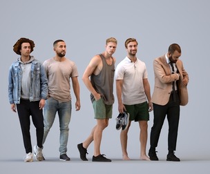 Basics_0102 - Walking A set containing 5 models of male and female adults walking in casual attire