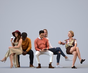 Basics_0106 - Sitting A set containing 5 models of male and female adults sitting in casual attire