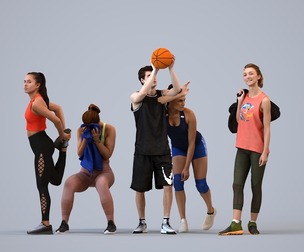 Basics_0107 - Sport A set containing 5 models of male and female adults standing in sport attire