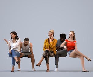 Basics_0109 - Sitting A set containing 5 models of male and female adults sitting in casual attire