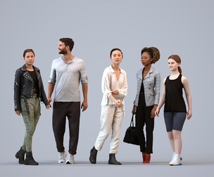 Basics_0114 - Walking A set containing 5 models of male and female adults walking in casual attire