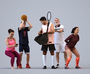 Basics_0115 - Sport A set containing 5 models of male and female adults standing in sport attire