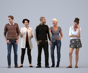 Basics_0123 - Standing A set containing 5 models of male and female adults standing in casual