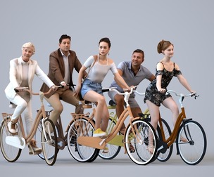Basics_0127 - Cycling A set containing 5 models of male and female adults in casual attire in