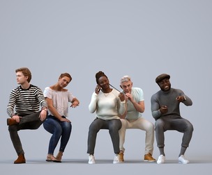Basics_0129 - Sitting A set containing 5 models of male and female adults sitting in casual attire