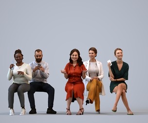 Basics_0135 - Sitting A set containing 5 models of male and female adults sitting in casual attire