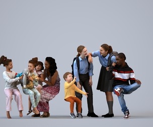 Basics_0139 - Kids A set containing 5 models of male and female children in casual attire in home