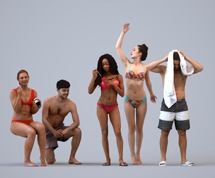 Basics_0140 - Pool A set containing 5 models of male and female adults standing at the pool