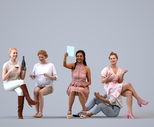 Basics_0143 - Sitting A set containing 5 models of female adults sitting in casual attire in home