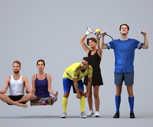 Basics_0151 - Sport A set containing 5 models of male and female adults standing in sport attire