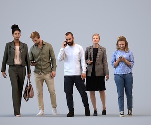 Basics_0152 - Walking A set containing 5 models of male and female adults walking in casual attire