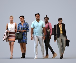 Basics_0154 - Walking A set containing 5 models of male and female adults walking in casual attire
