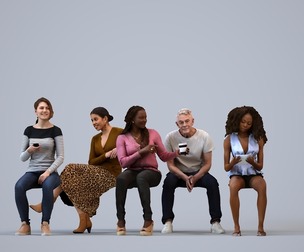 Basics_0155 - Sitting A set containing 5 models of male and female adults sitting in casual attire