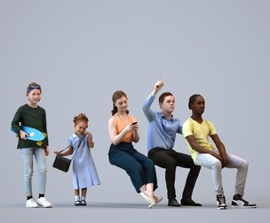 Basics_0158 - Kids A set containing 5 models of male and female teens sitting in casual attire in