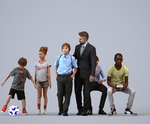 Basics_0163 - Kids A set containing 5 models of male and female children walking in casual attire