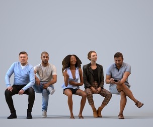 Basics_0169 - Sitting A set containing 5 models of male and female adults sitting in casual attire
