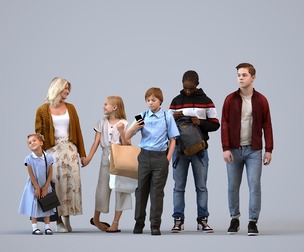 Basics_0171 - Kids A set containing 5 models of male and female teens walking in casual attire
