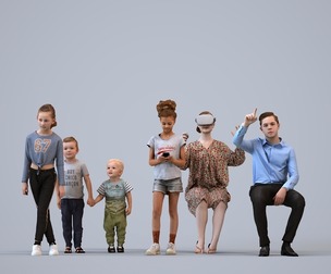 Basics_0176 - Kids A set containing 5 models of male and female children standing in casual attire