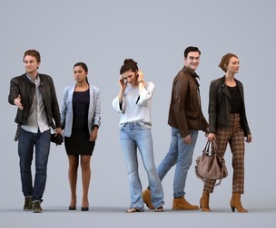 Basics_0179 - Walking A set containing 5 models of male and female adults walking in casual attire