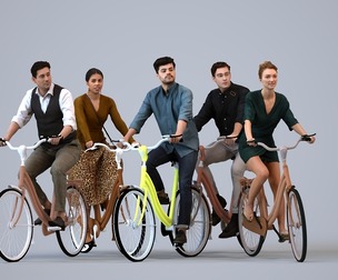 Basics_0183 - Cycling A set containing 5 models of male and female adults in casual attire in