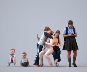 Basics_0184 - Kids A set containing 5 models of male and female children sitting in casual attire
