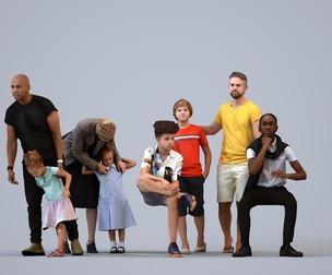 Basics_0187 - Kids A set containing 5 models of male and female adults in casual attire in public