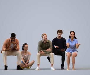 Basics_0192 - Sitting A set containing 5 models of male and female adults sitting in casual attire